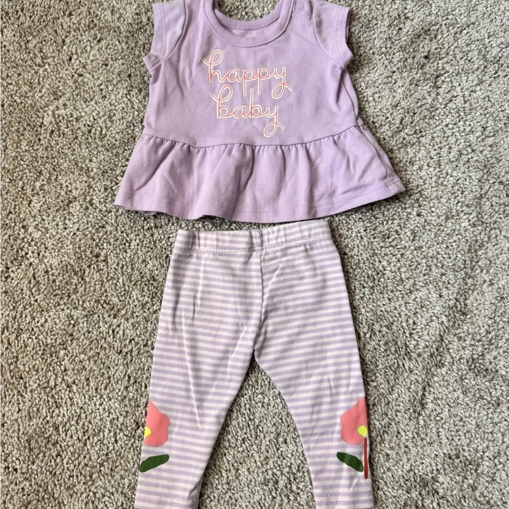 Carter’s Baby Girl “Happy Baby” Peplum Top & Floral Leggings Set – Size Newborn